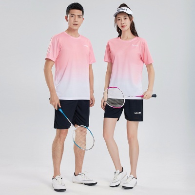 渐变运动套装女士夏季健身短袖T恤速干衣服跑步宽松休闲运动大码