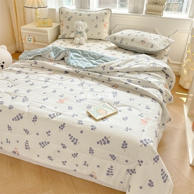 水洗棉空调被四件套冰丝乳胶凉席夏凉被可水洗床单被套床上三件套