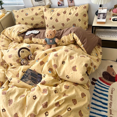2025春夏款柔软亲肤水洗棉四件套学生宿舍卡通小熊被套床单三件套