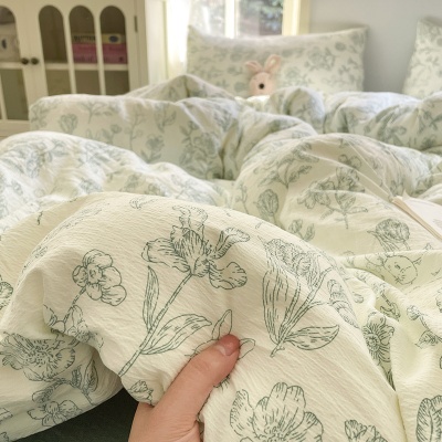 水洗棉双层纱床上四件套公主风全棉被套纯棉针织棉床单床品三件套