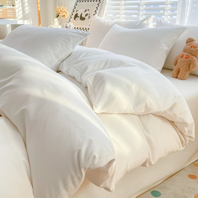 简约纯色亲肤棉酒店四件套白色床单被套床笠三件套床上用品批发
