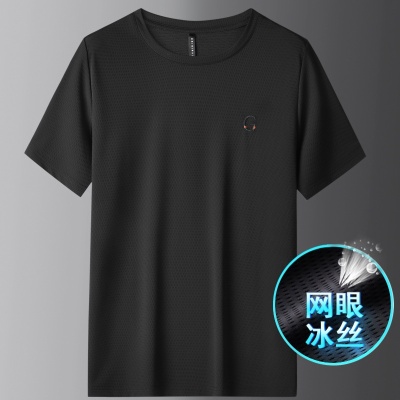 冰丝短袖男士夏季超薄大码男装透气网眼圆领男t恤速干半袖体恤506