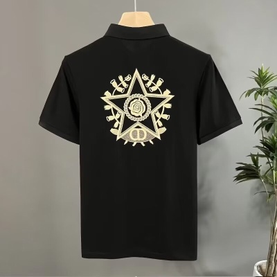 夏季新款短袖T恤五角星刺绣男士修身Polo衫透气潮流休闲商务上衣