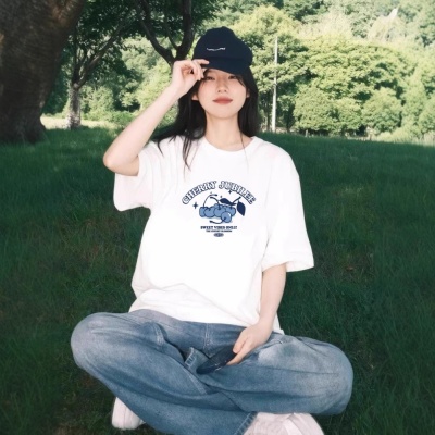 纯棉短袖t恤女美式新款宽松休闲上衣夏季上衣白t恤230克女装短袖