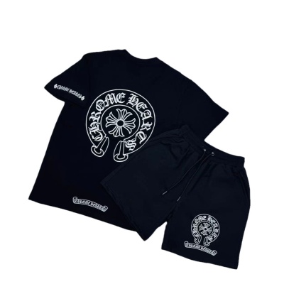 欧美T恤潮复古印花圆领短袖男士宽松纯棉宽松hiphop裤子情侣套装