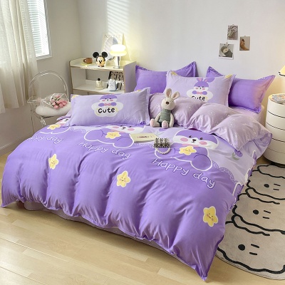 床上用品四件套磨毛被套亲肤芦荟棉床单被罩大学生宿舍三件套被单