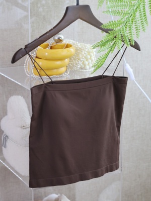 雾面凉感高弹平口一字JI细肩带吊带 凉感一体杯短款无痕美背打底