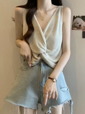 性感美背针织衫正反两穿吊带背心法式独特别致坎肩V领无袖上衣女