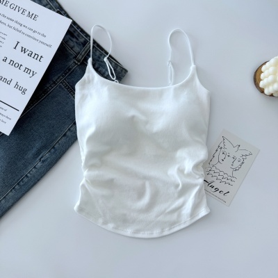 纯欲风甜辣设计感褶皱吊带背心女带胸垫一体杯内搭外穿美背上衣女