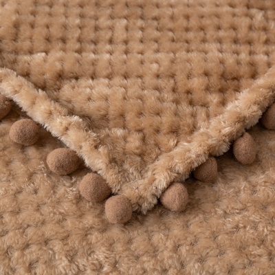 跨境直供菠萝格流苏球毛毯加厚珊瑚绒毯子办公室沙发盖毯午睡毯