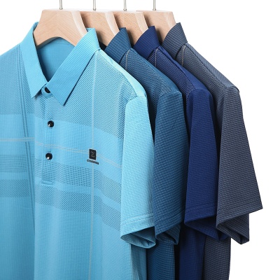 2023新款夏季男士冰丝POLO衫中年商务休闲时尚潮流男装条纹t恤男