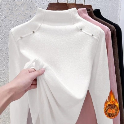 双面德绒半高领打底衫女秋冬季设计感小众修身打底衫洋气内搭上衣