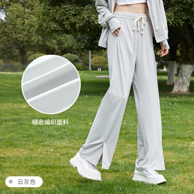 定制冰丝防晒裤2023女夏季UPF50+防紫外线垂感显瘦透气开叉阔腿裤
