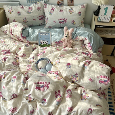 A类母婴级水洗棉四件套床上用品床单被套被罩床笠学生宿舍三件套4