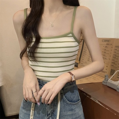 辣妹条纹吊带背心女性感夏季打底衫内搭针织2025新款别致法式上衣
