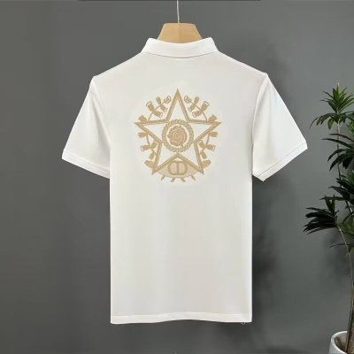 夏季新款短袖T恤五角星刺绣男士修身Polo衫透气潮流休闲商务上衣