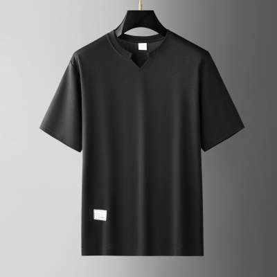 跨境男装夏季轻奢百搭短袖V领透气时尚短袖T恤休闲上衣