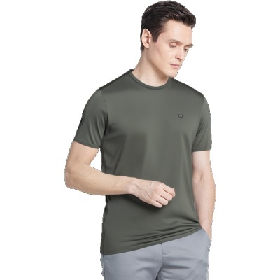 男式男装桑蚕丝T恤舒适天丝圆领短袖中老年男装爸爸装夏