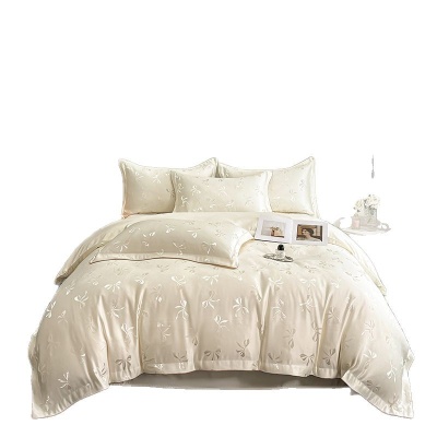 夏季提花水洗天丝四件套蝴蝶结冰丝裸睡丝滑被套高级感床品三件套