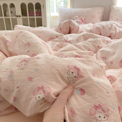 A类母婴水洗针织双层纱床上四件套超柔被套ins清新宿舍床单三件套