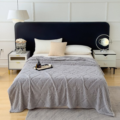 2025法莱绒提花毛毯双面毯子办公室午睡毯纯色礼品毯跨境毛毯批发