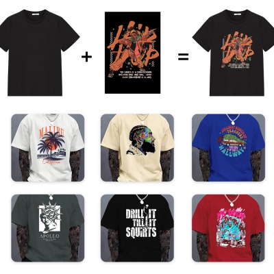 2025夏季复古男街头男士上衣潮牌小众设计风景印花图案男装t恤