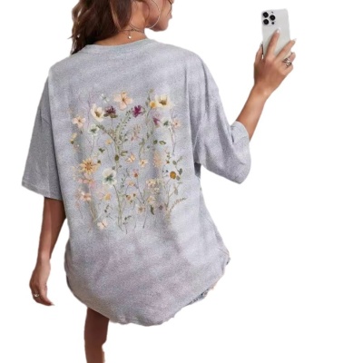 跨境外贸宽松棉T恤衫女清新卡通印花短袖透气短袖上衣宽松大码T