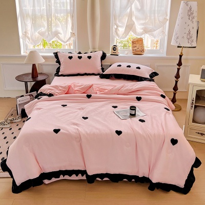 夏新款韩版小泡泡水洗棉毛巾绣夏被四件套爱心蝴蝶结薄被子空调被