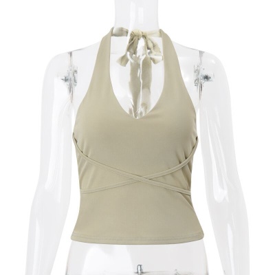 ins欧美风2024夏季新款性感U领交叉绑绳短款修身外穿挂脖小背心女