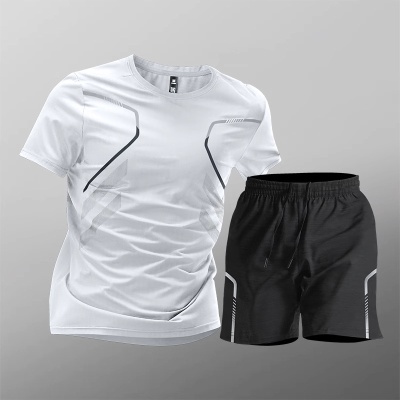 运动套装男士冰丝速干透气衣健身t恤跑步短袖短裤夏季羽毛球训练