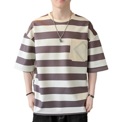 夏季新款男士短袖T恤男港风潮牌宽松圆领五分袖isn百搭半袖上衣潮