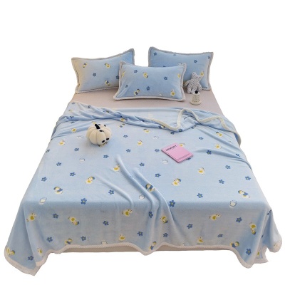 ins宿舍床单盖毯披肩小毛绒毯子保暖卡通珊瑚绒午睡法兰绒牛奶绒