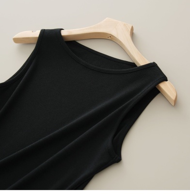 优可丝背心女士一字领螺纹上衣纯色圆领打底衫内搭外穿无袖T恤