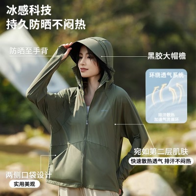 冰感防晒衣女款防晒衣防紫外线夏季户外连帽冰丝透气防晒外套女男