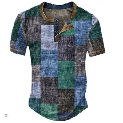 跨境男士t恤休闲数码印花宽松短袖扣子Polo衫亨利领T恤男外贸货源