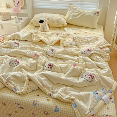 【店铺热销】夏季ins卡通KT猫毛巾绣夏凉被四件套a类空调被裸睡轻