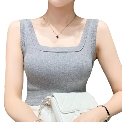 螺纹棉背心女方领吊带遮副乳外穿春秋新款修身打底衫女夏无袖内搭