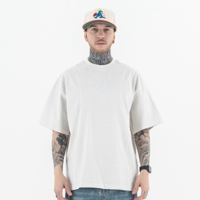 澜海男装2025春夏新品潮牌美式小logo刺绣洗水纯色百搭短袖T恤男