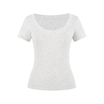 纯棉简约u领短袖正肩T恤女装夏季2025新款修身显瘦打底衫气质上衣