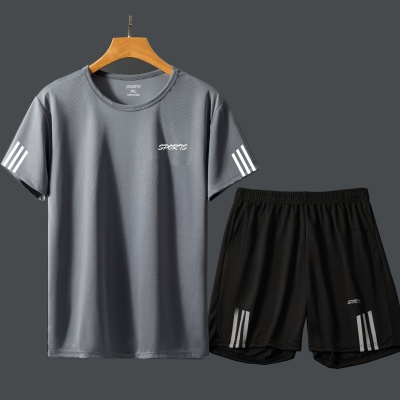 男士透气运动速干衣套装夏季新款短袖男式跑步情侣运动服五分短裤