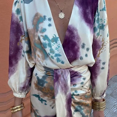 2025春季套装跨境欧美女装气质休闲V领长袖开衩两件套时尚套装