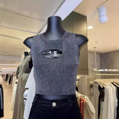 欧洲站现货镂空金属标针织无袖背心女2024新款修身显瘦辣妹装内搭