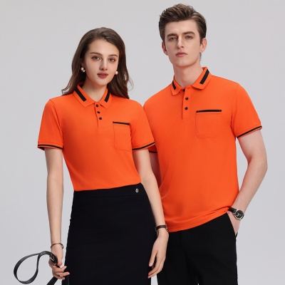 190克冰丝珠地POLO衫短袖翻领T恤衫拼色口袋服务员工作服定制LOGO