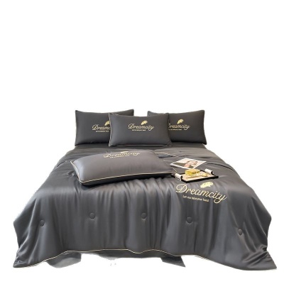 轻奢风水洗真丝冰丝刺绣天丝夏凉被三件套四件套空调被-滚边款