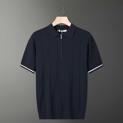 厂家直销翻领短袖polo衫男士潮牌夏季韩版潮流新款百搭针织半拉链