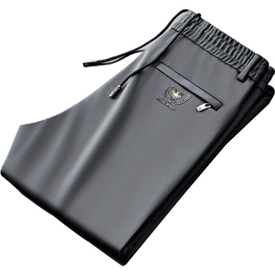 夏季休闲裤男直筒裤弹力腰男裤中青年松紧腰薄款小蜜蜂大码运动裤