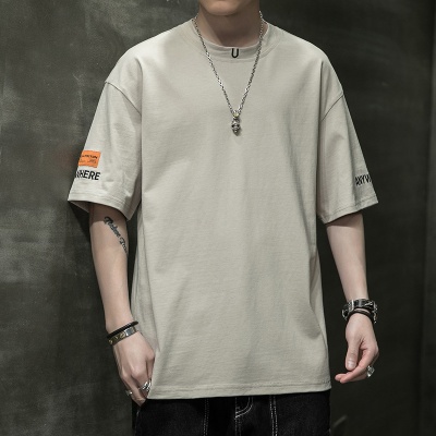 2025夏季短袖t恤男装圆领休闲半袖打底衫潮牌上衣刺绣T恤男士
