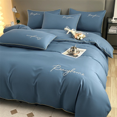 新款水洗棉刺绣四件套细腻亲肤水洗棉活性印染四件套宿舍三件套