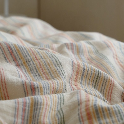 ins风彩色条纹色织提花全棉双层纱四季裸睡床上用品纯棉被套床单