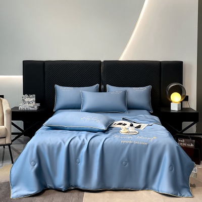 绣花款夏季轻奢水洗天丝凉感空调被四件套可机洗水洗家用夏被礼品